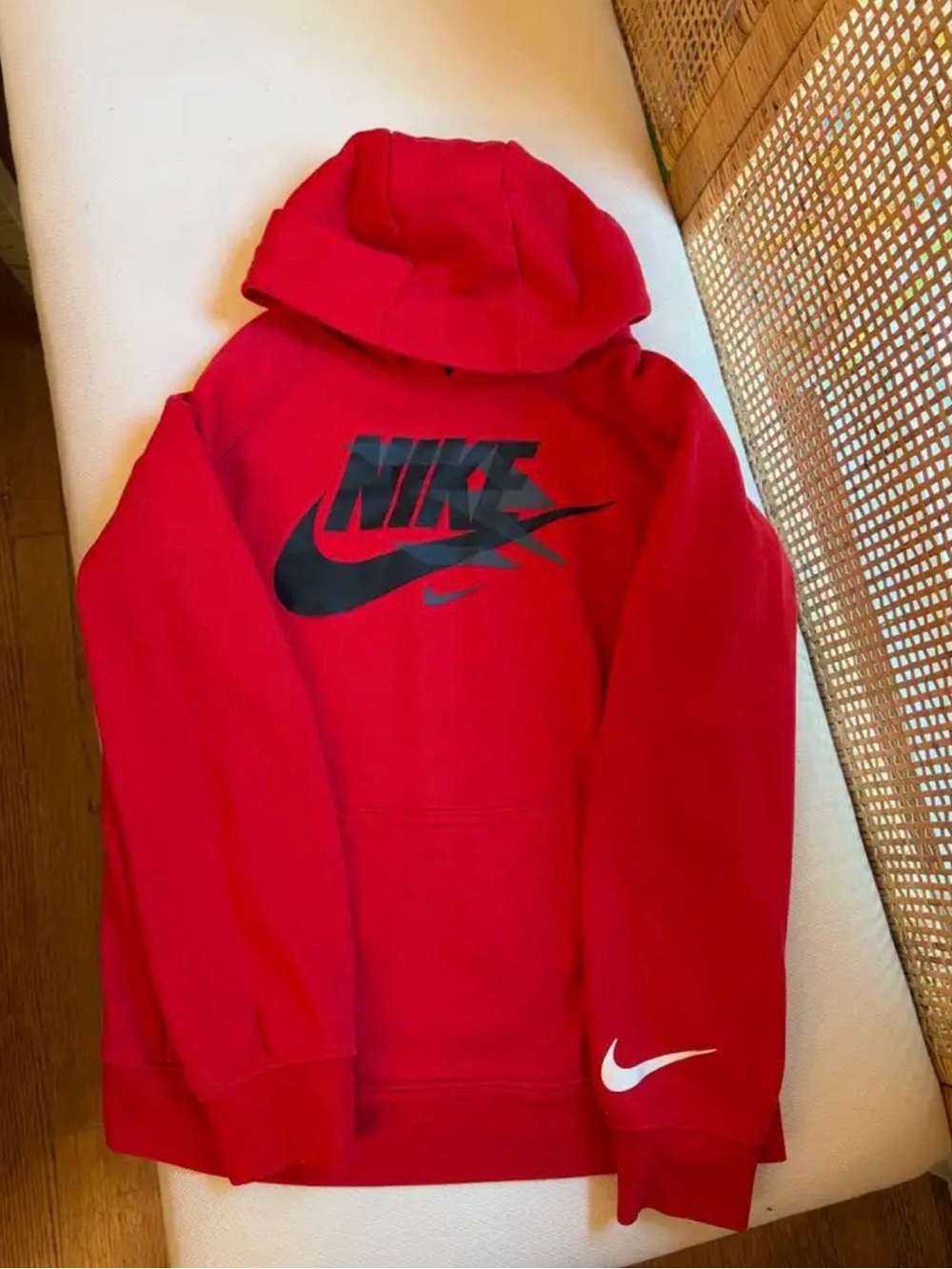 Nike Red Kids Hoodie with Black Logo and White Swoosh